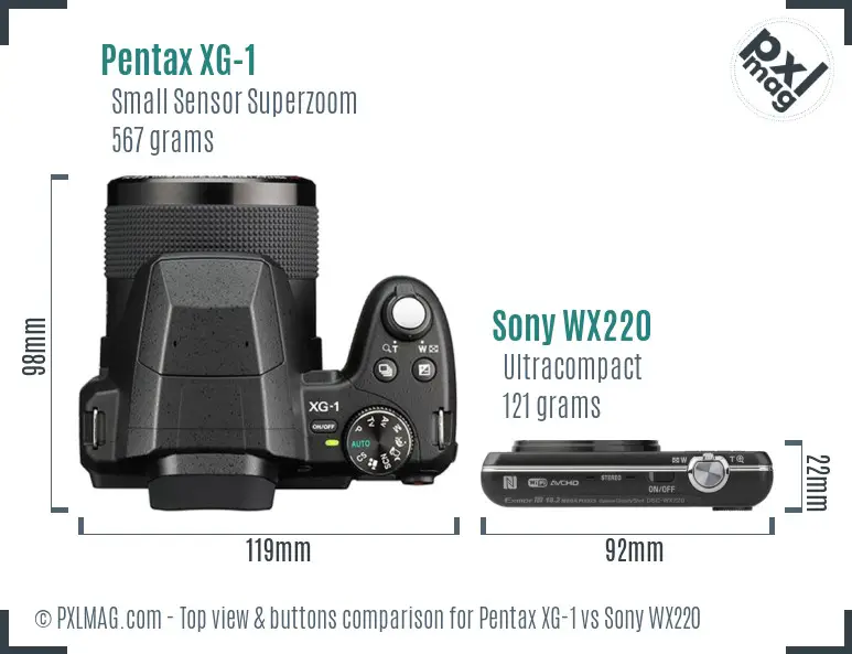 Pentax XG-1 vs Sony WX220 top view buttons comparison