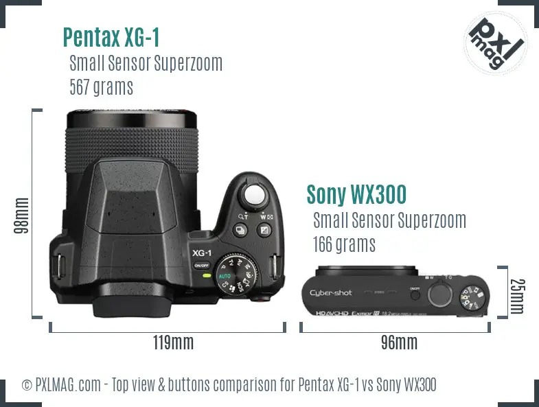 Pentax XG-1 vs Sony WX300 top view buttons comparison