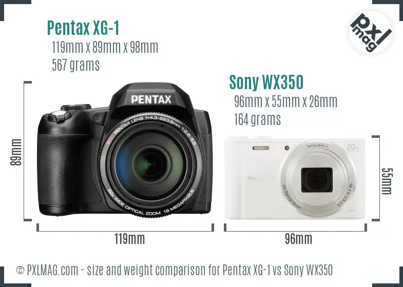 Pentax XG-1 vs Sony WX350 size comparison