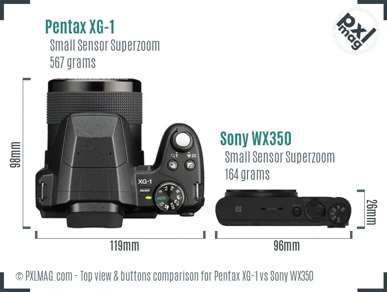 Pentax XG-1 vs Sony WX350 top view buttons comparison