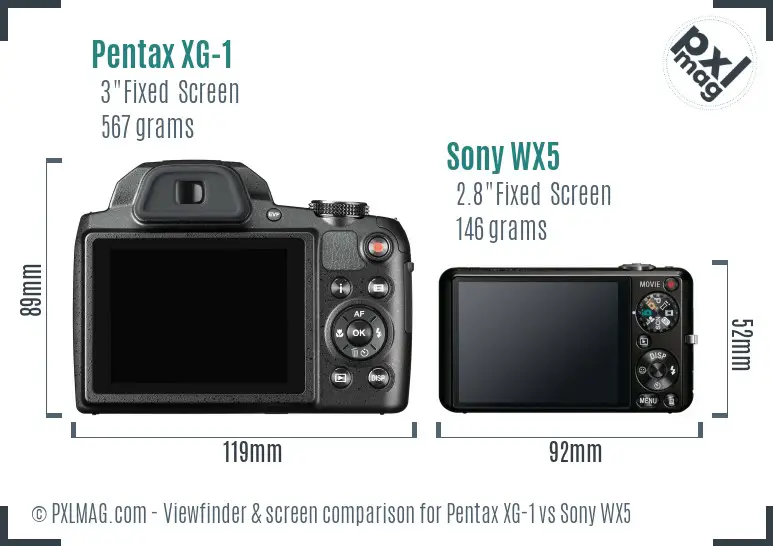 Pentax XG-1 vs Sony WX5 Screen and Viewfinder comparison