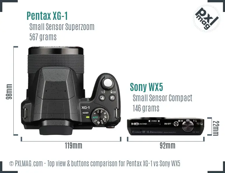 Pentax XG-1 vs Sony WX5 top view buttons comparison