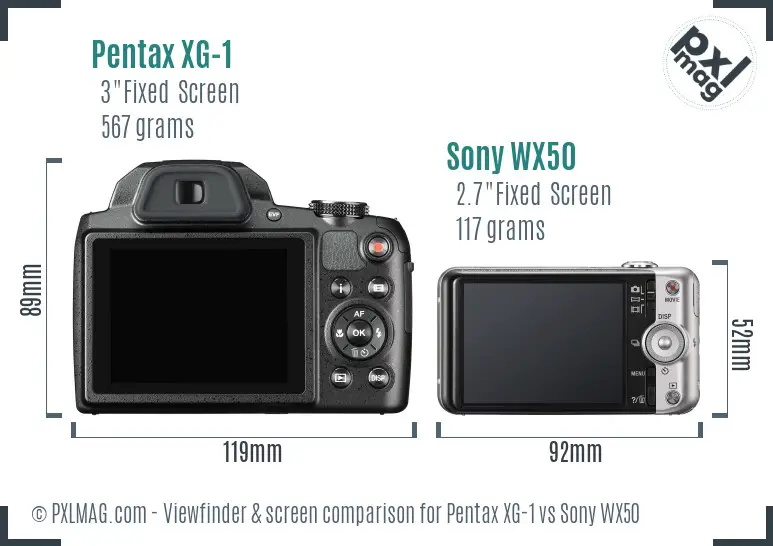 Pentax XG-1 vs Sony WX50 Screen and Viewfinder comparison
