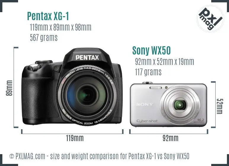 Pentax XG-1 vs Sony WX50 size comparison