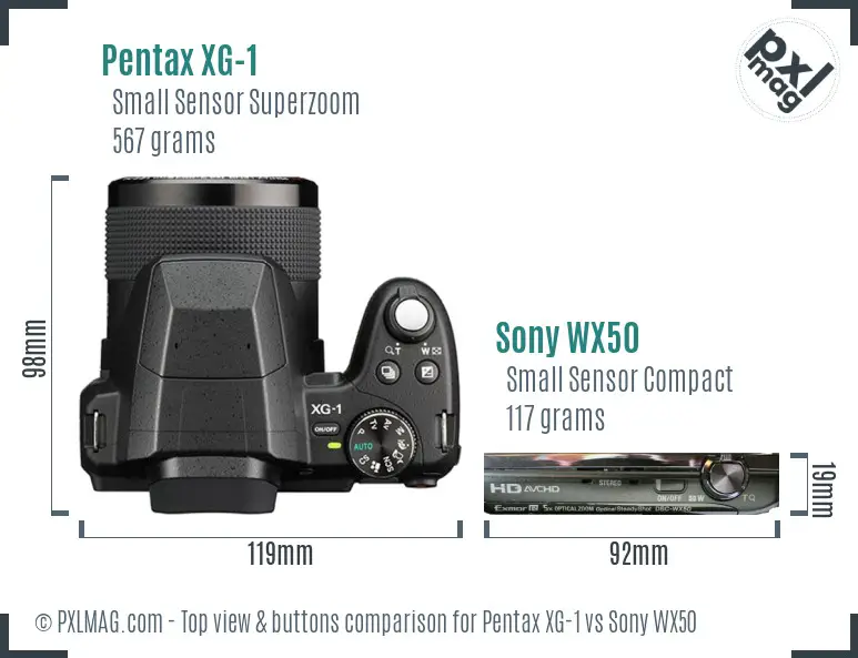 Pentax XG-1 vs Sony WX50 top view buttons comparison