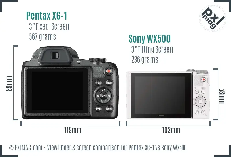 Pentax XG-1 vs Sony WX500 Screen and Viewfinder comparison
