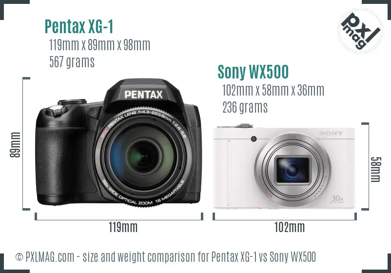 Pentax XG-1 vs Sony WX500 size comparison