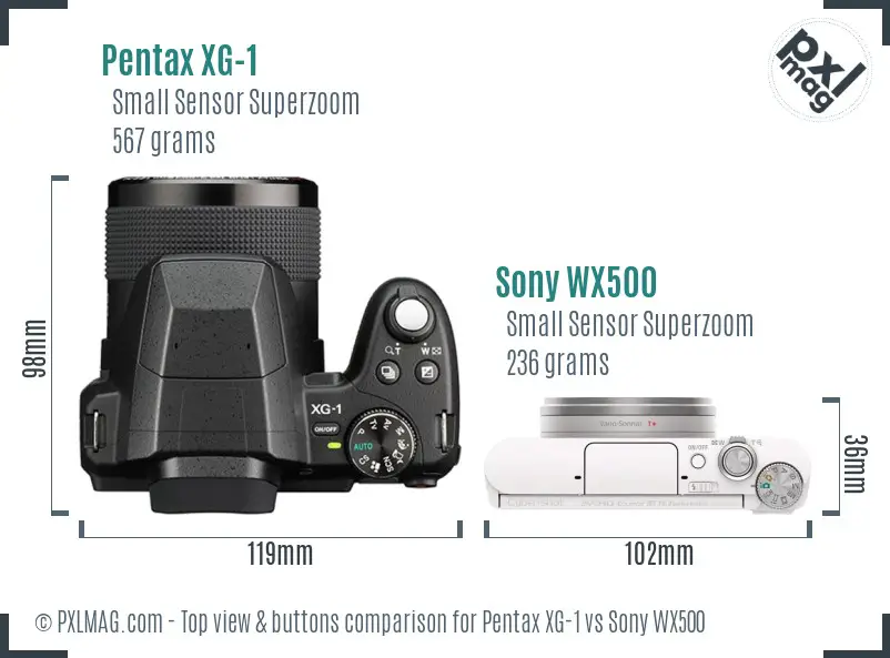 Pentax XG-1 vs Sony WX500 top view buttons comparison
