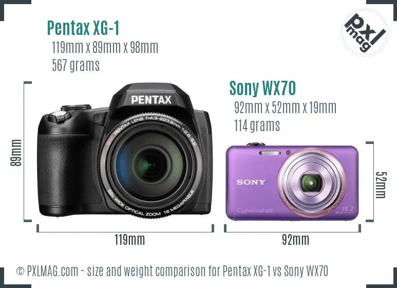 Pentax XG-1 vs Sony WX70 size comparison