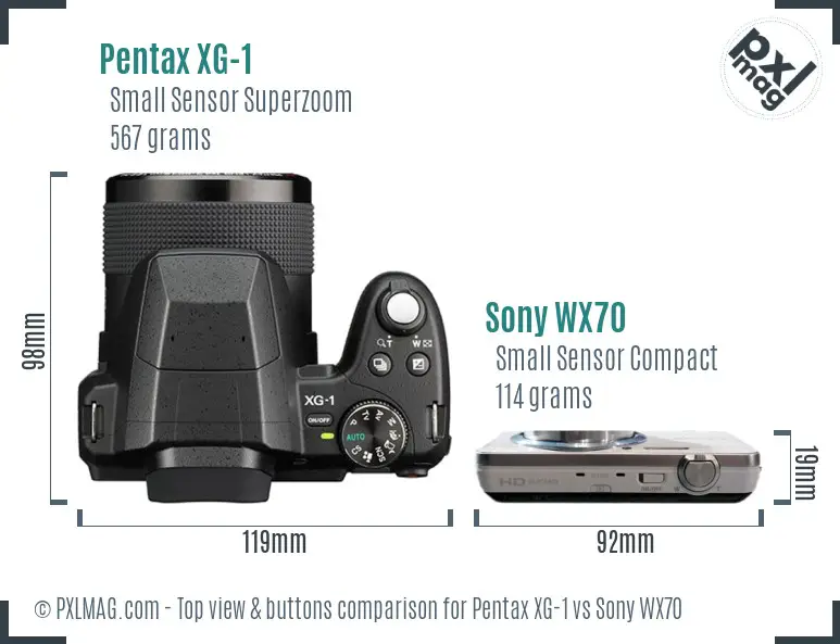 Pentax XG-1 vs Sony WX70 top view buttons comparison