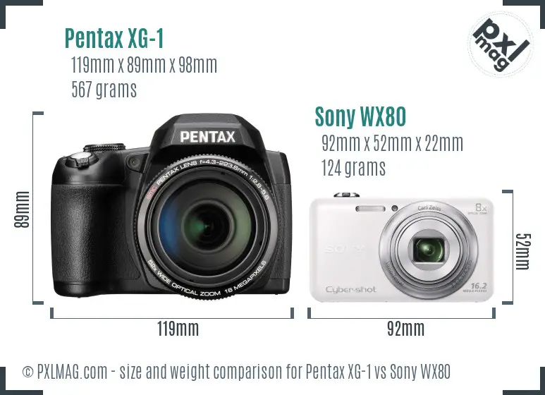 Pentax XG-1 vs Sony WX80 size comparison