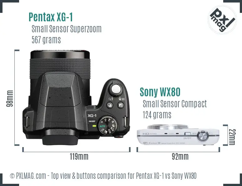 Pentax XG-1 vs Sony WX80 top view buttons comparison