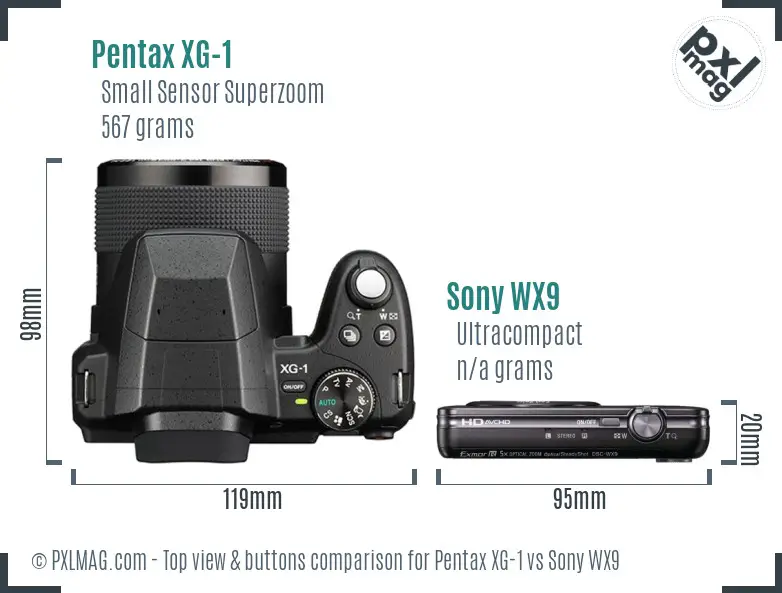 Pentax XG-1 vs Sony WX9 top view buttons comparison