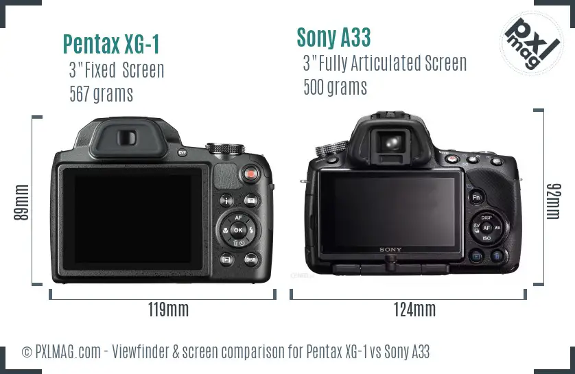 Pentax XG-1 vs Sony A33 Screen and Viewfinder comparison