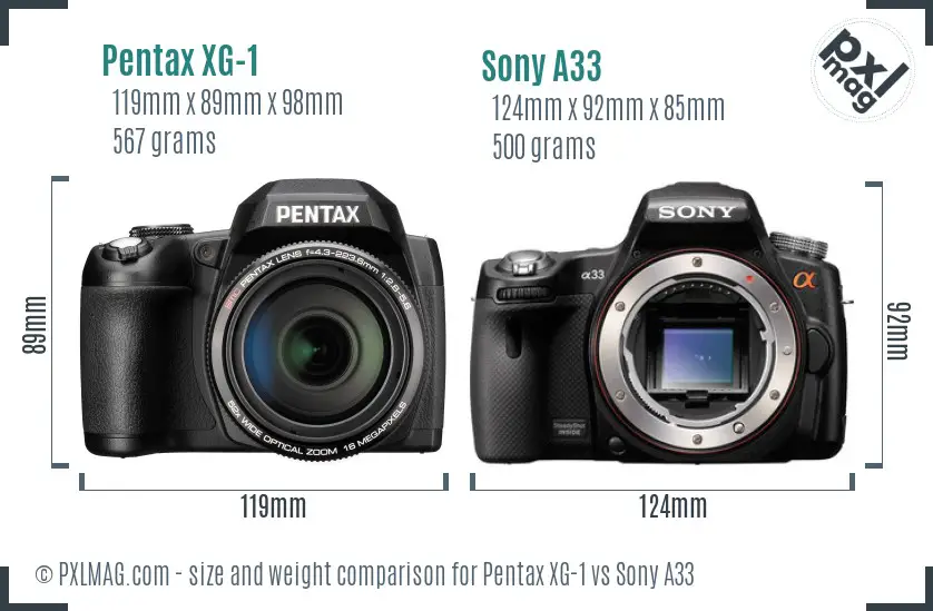 Pentax XG-1 vs Sony A33 size comparison