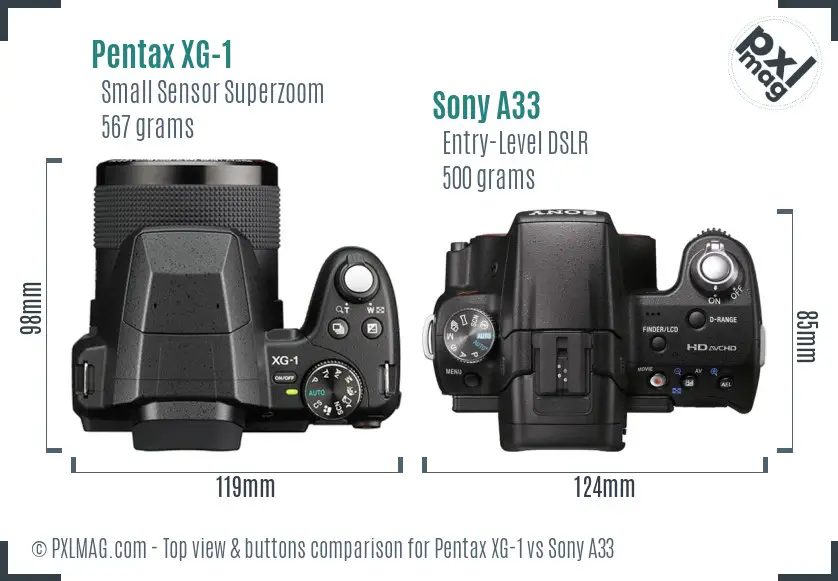 Pentax XG-1 vs Sony A33 top view buttons comparison