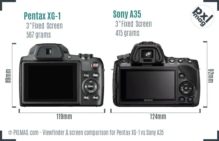 Pentax XG-1 vs Sony A35 Screen and Viewfinder comparison
