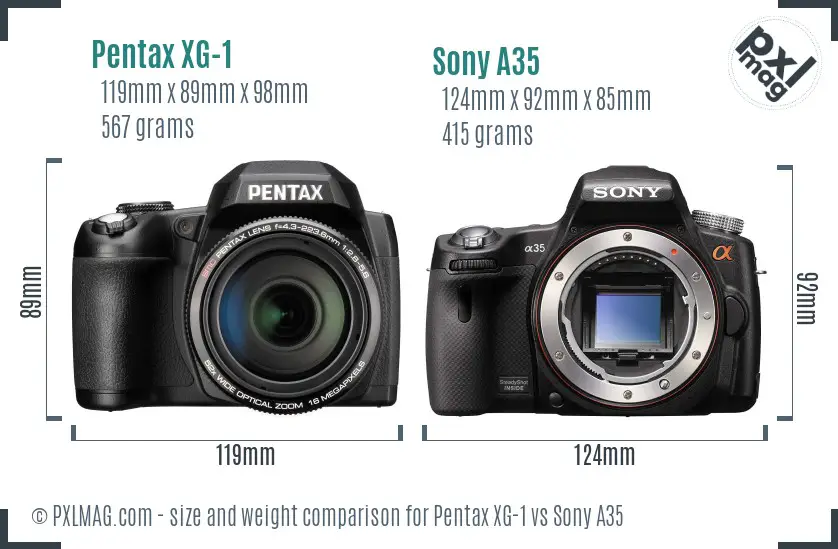 Pentax XG-1 vs Sony A35 size comparison