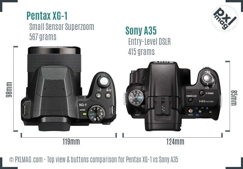 Pentax XG-1 vs Sony A35 top view buttons comparison