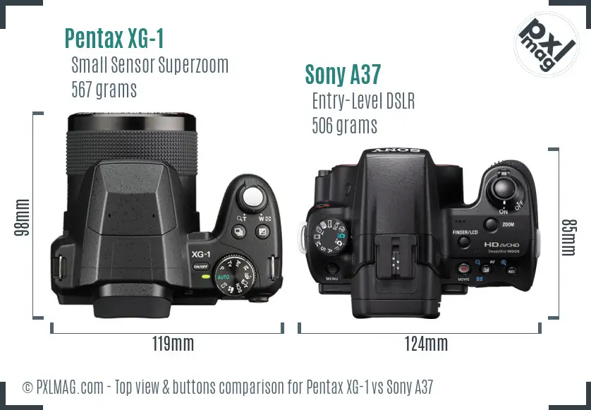 Pentax XG-1 vs Sony A37 top view buttons comparison
