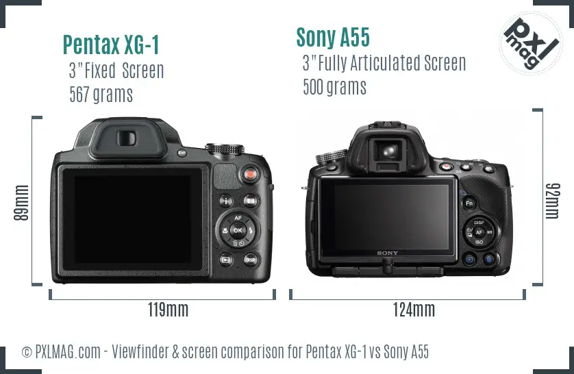 Pentax XG-1 vs Sony A55 Screen and Viewfinder comparison