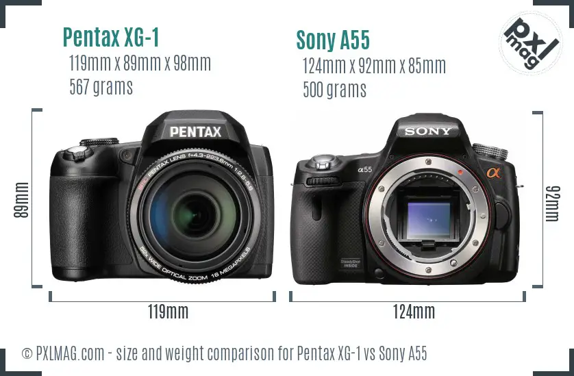 Pentax XG-1 vs Sony A55 size comparison