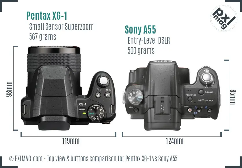 Pentax XG-1 vs Sony A55 top view buttons comparison