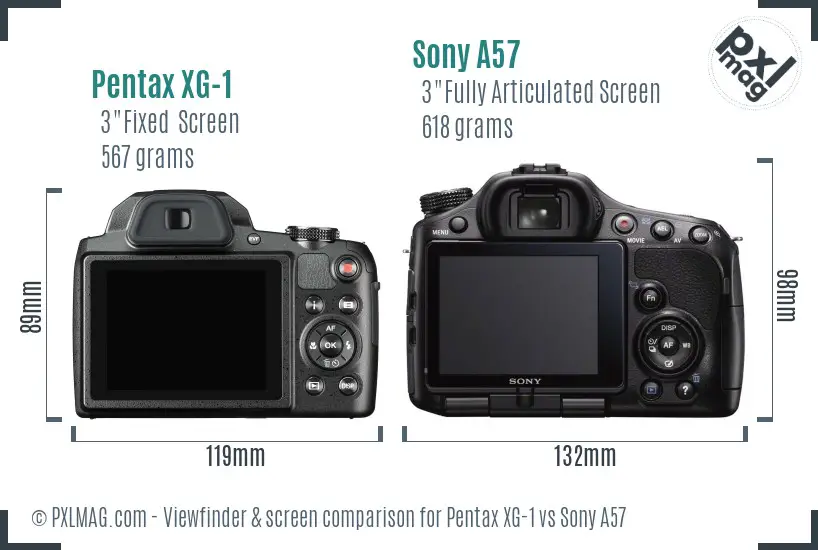 Pentax XG-1 vs Sony A57 Screen and Viewfinder comparison