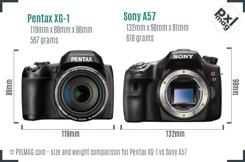 Pentax XG-1 vs Sony A57 size comparison