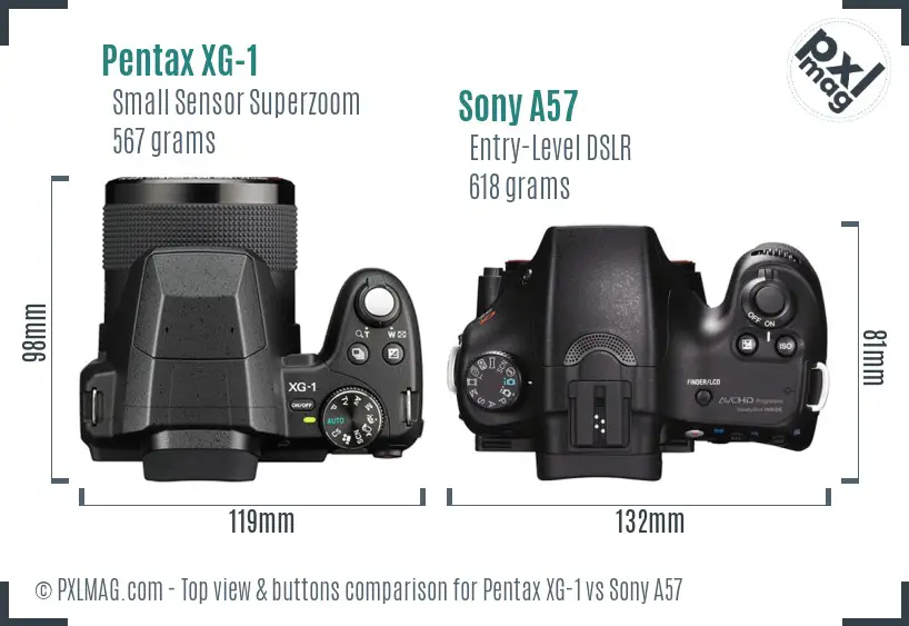 Pentax XG-1 vs Sony A57 top view buttons comparison