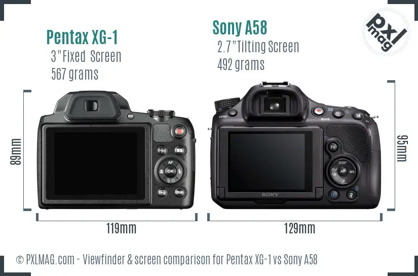 Pentax XG-1 vs Sony A58 Screen and Viewfinder comparison