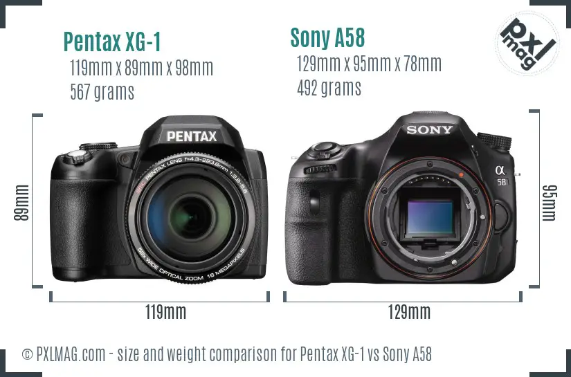 Pentax XG-1 vs Sony A58 size comparison