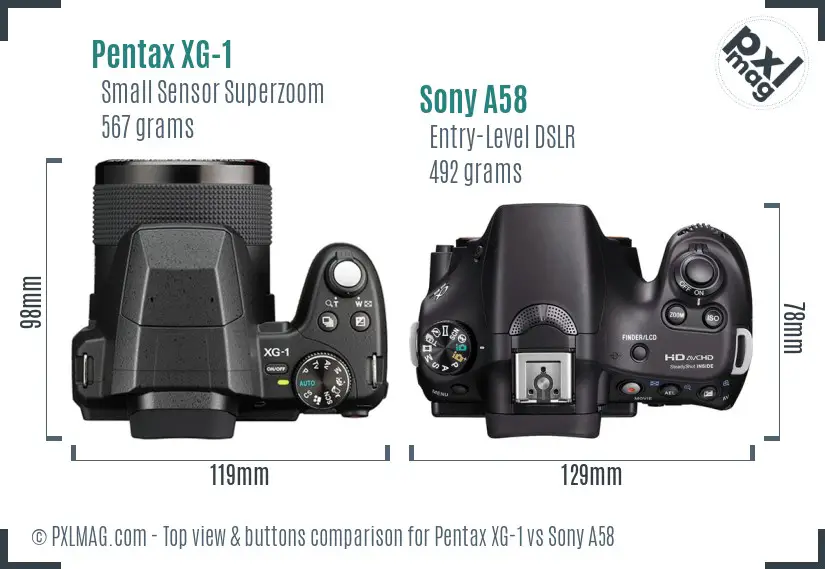 Pentax XG-1 vs Sony A58 top view buttons comparison