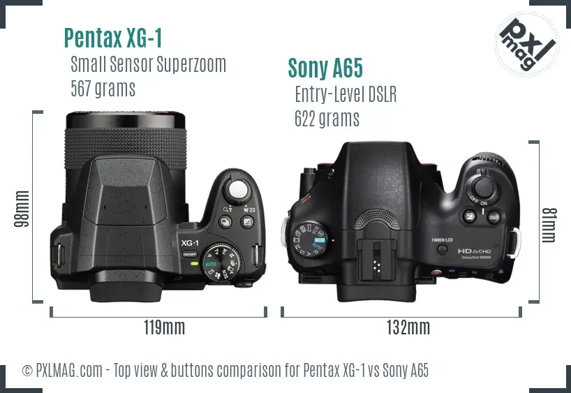 Pentax XG-1 vs Sony A65 top view buttons comparison