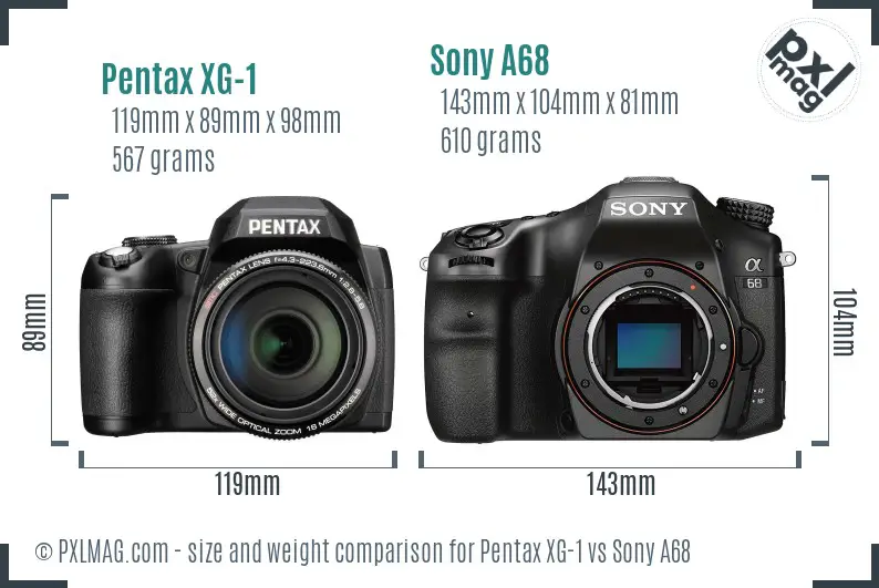 Pentax XG-1 vs Sony A68 size comparison