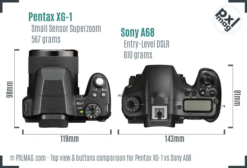 Pentax XG-1 vs Sony A68 top view buttons comparison