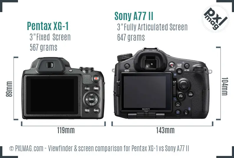 Pentax XG-1 vs Sony A77 II Screen and Viewfinder comparison