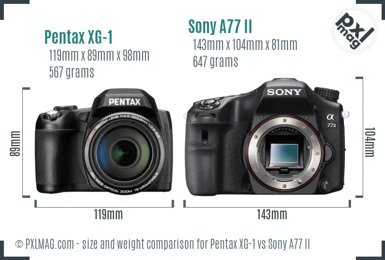 Pentax XG-1 vs Sony A77 II size comparison