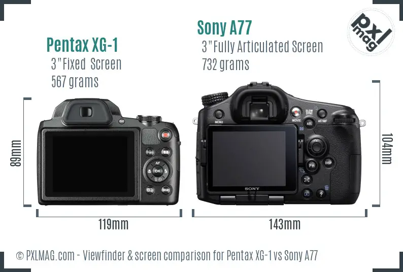 Pentax XG-1 vs Sony A77 Screen and Viewfinder comparison