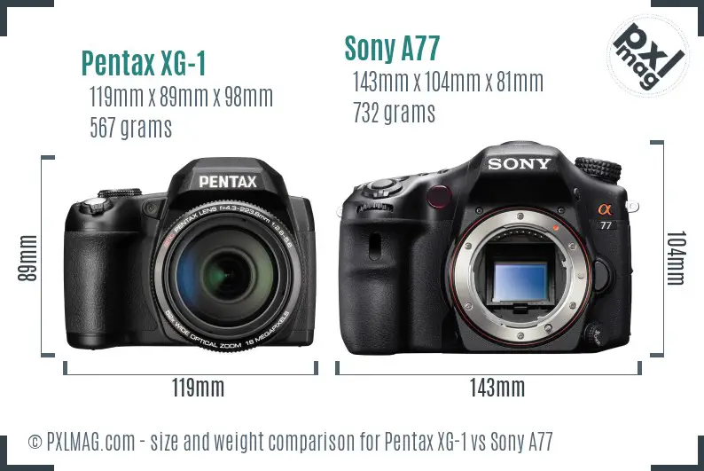 Pentax XG-1 vs Sony A77 size comparison