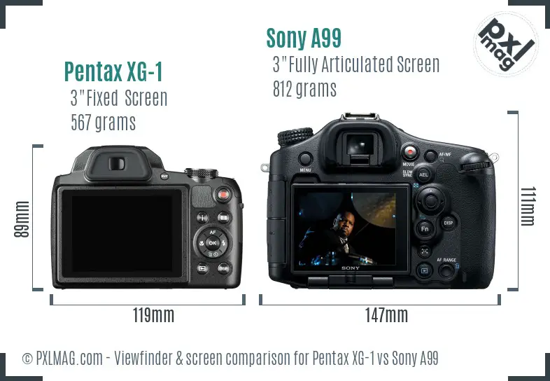Pentax XG-1 vs Sony A99 Screen and Viewfinder comparison