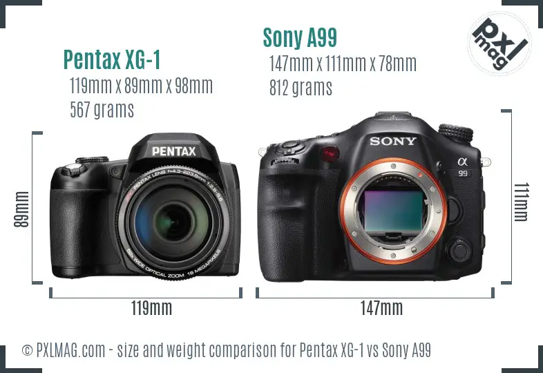Pentax XG-1 vs Sony A99 size comparison