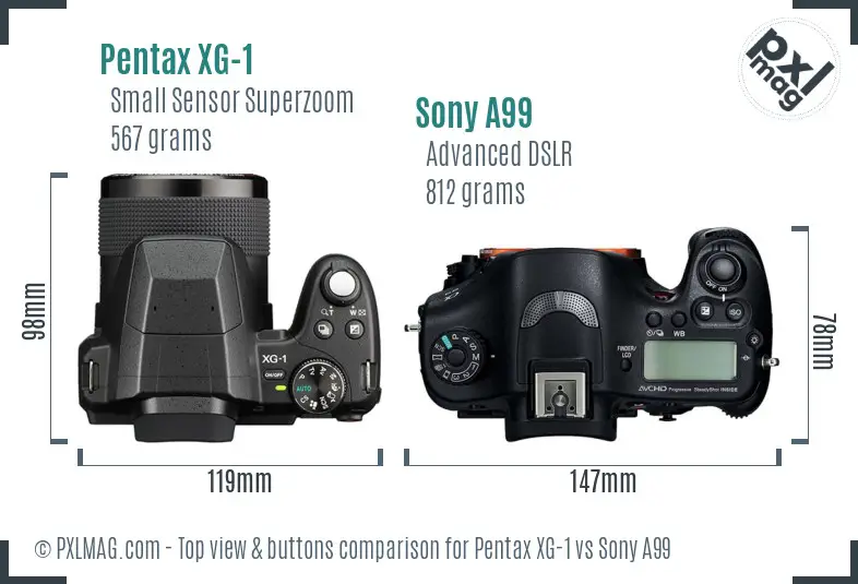 Pentax XG-1 vs Sony A99 top view buttons comparison
