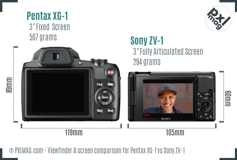 Pentax XG-1 vs Sony ZV-1 Screen and Viewfinder comparison