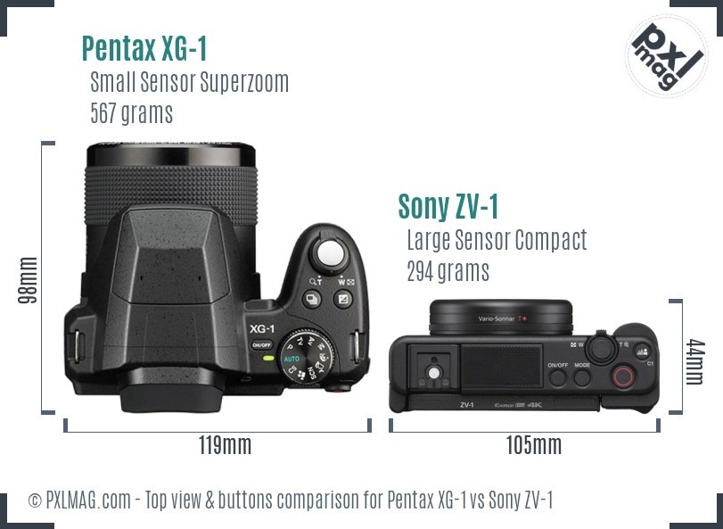 Pentax XG-1 vs Sony ZV-1 top view buttons comparison