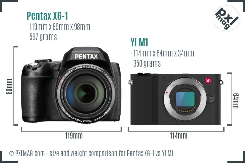 Pentax XG-1 vs YI M1 size comparison