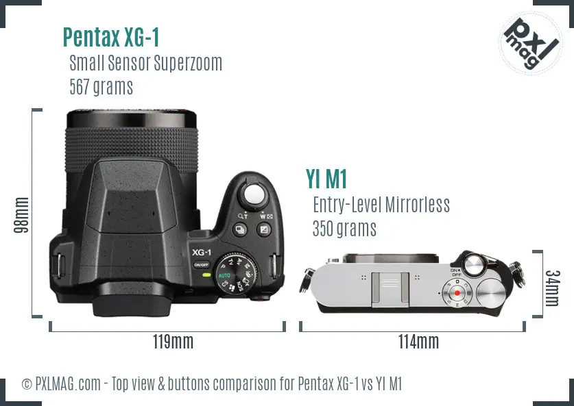 Pentax XG-1 vs YI M1 top view buttons comparison