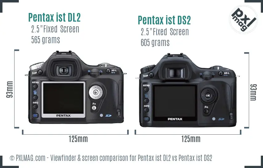 Pentax ist DL2 vs Pentax ist DS2 Screen and Viewfinder comparison