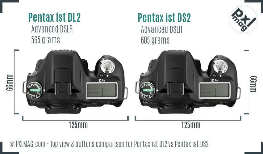 Pentax ist DL2 vs Pentax ist DS2 top view buttons comparison