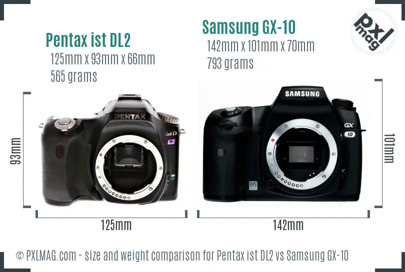 Pentax ist DL2 vs Samsung GX-10 size comparison